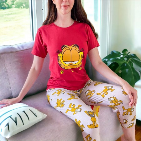 Pijama dama lunga din bumbac cu imprimeu Garfield 
