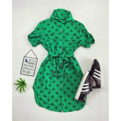 Rochie casual scurta verde cu imprimeu