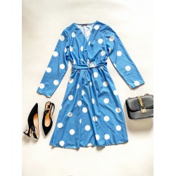 Rochie eleganta albastra cu imprimeu buline