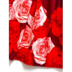 Rochie scurta casual-eleganta visinie cu imprimeu floral cu trandafiri