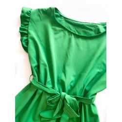 Rochie scurta verde casual de vara cu volane si cordon