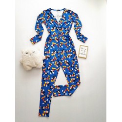 Pijama dama tip salopeta lunga albastra cu imprimeu Mickey