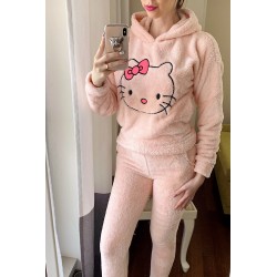 Compleu dama Hello Kitty roz alcatuit din 3 piese: Bluza+ Pantaloni lungi + pantaloni scurti