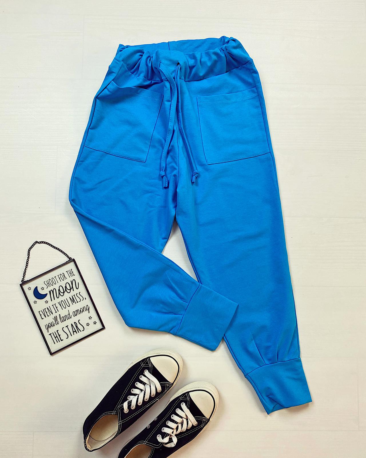 Pantaloni dama casual-sport albastri cu buzunare