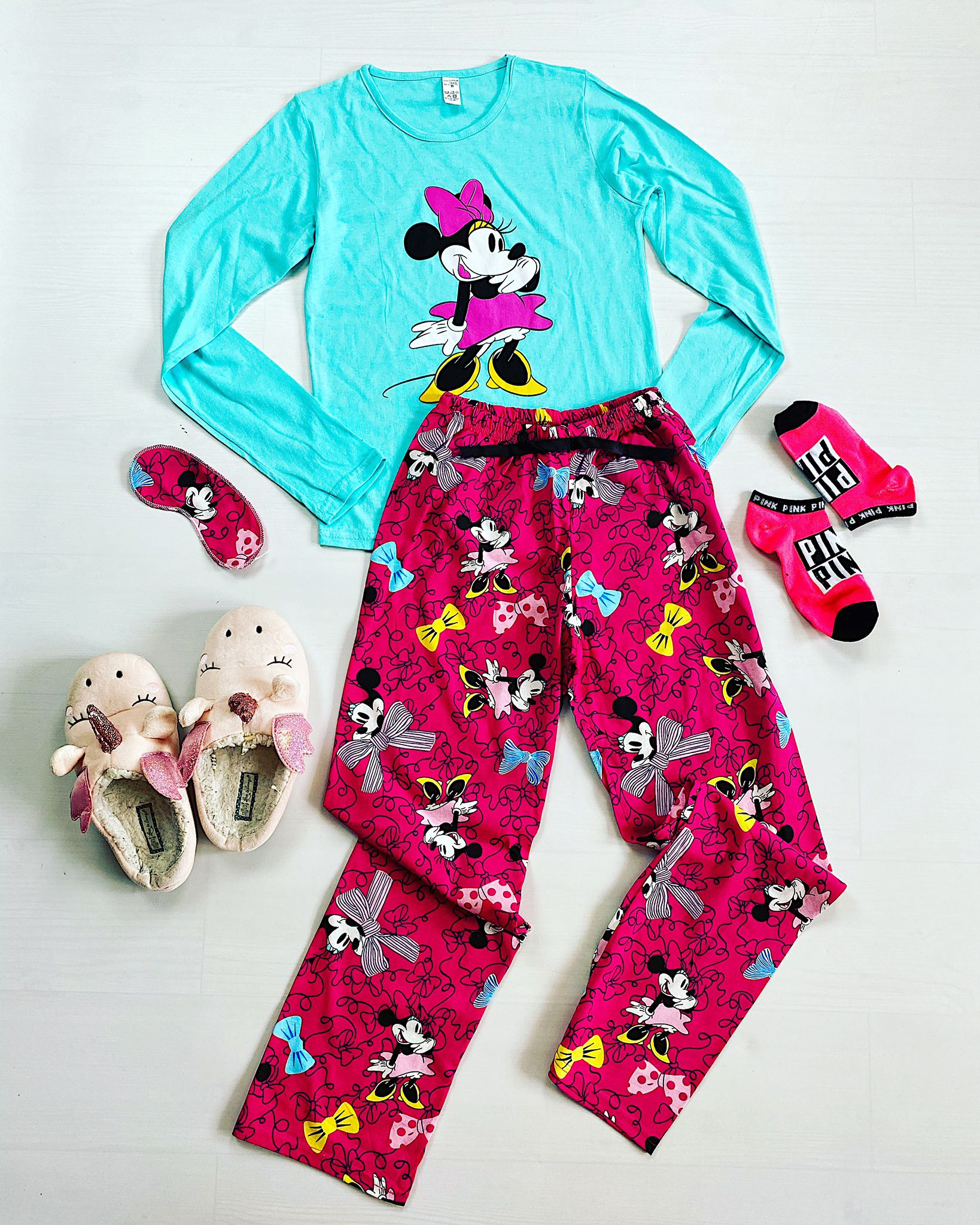 Pijama dama lunga turcoaz cu imprimeu Minnie