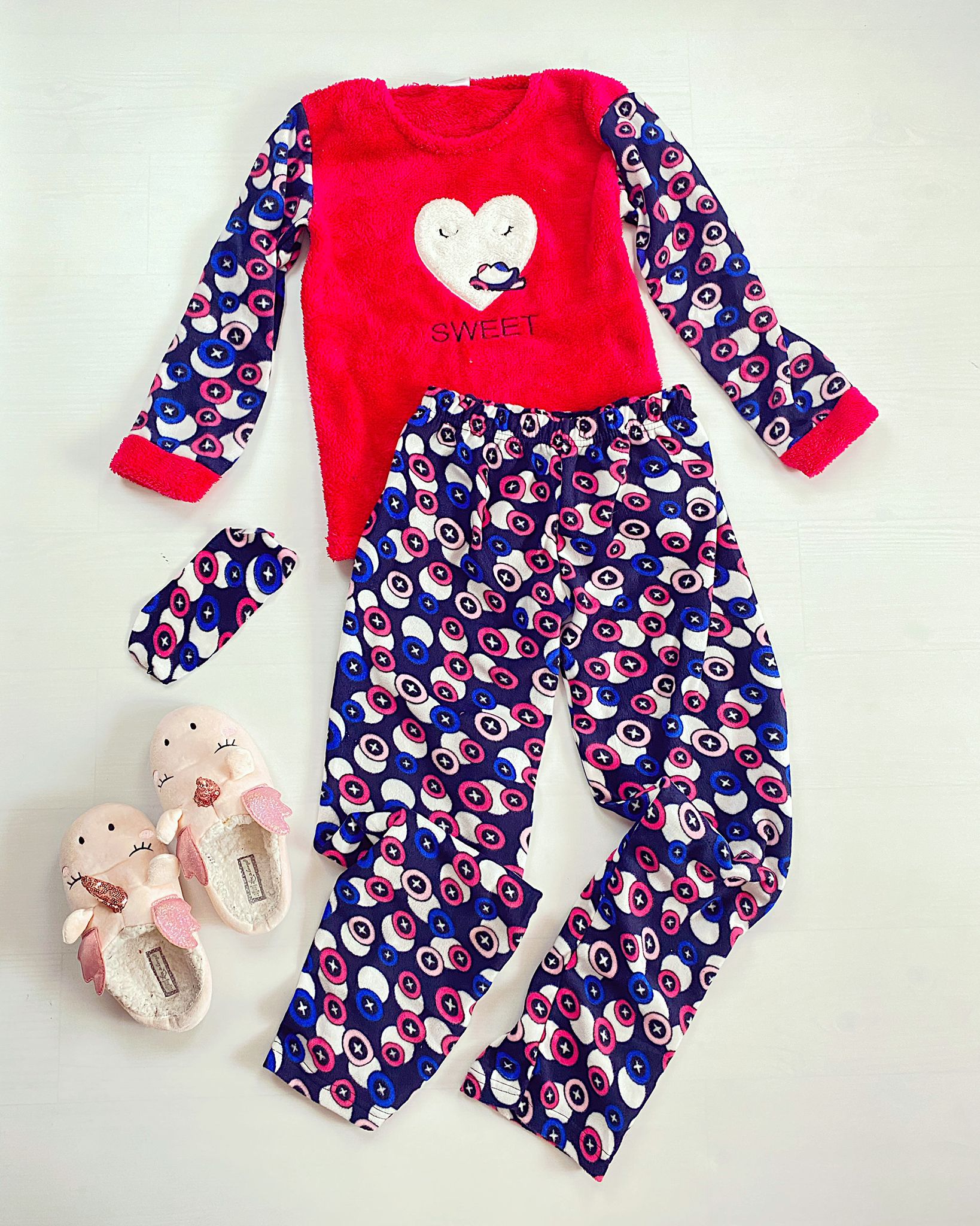 Pijama dama lunga cocolino rosie cu imprimeu albastru Sweet