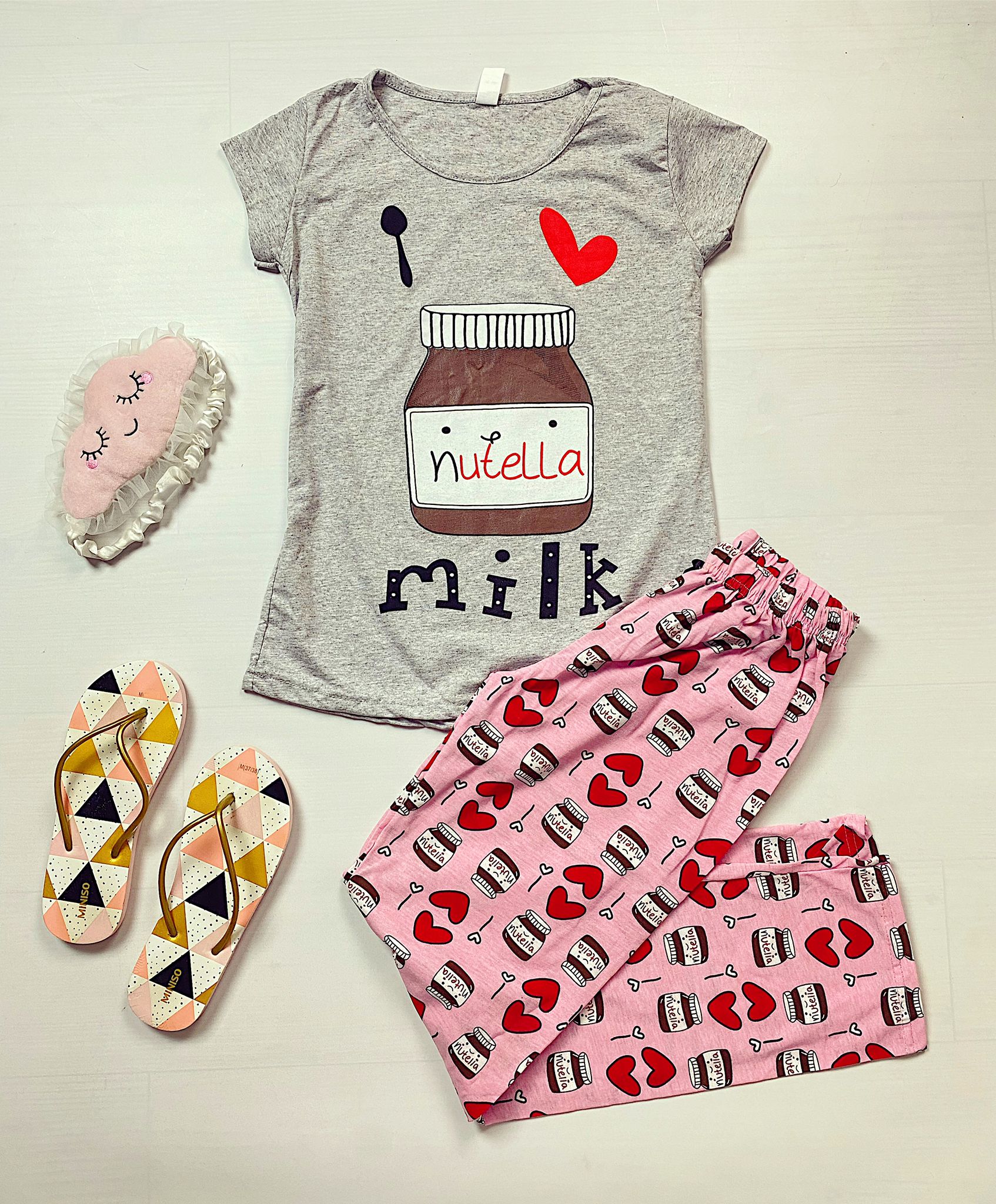 Pijama dama gri cu imprimeu Nutella